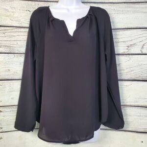 LUSH Women’s Black Long Sleeve Blouse Size L Split Neck Lightweight Top